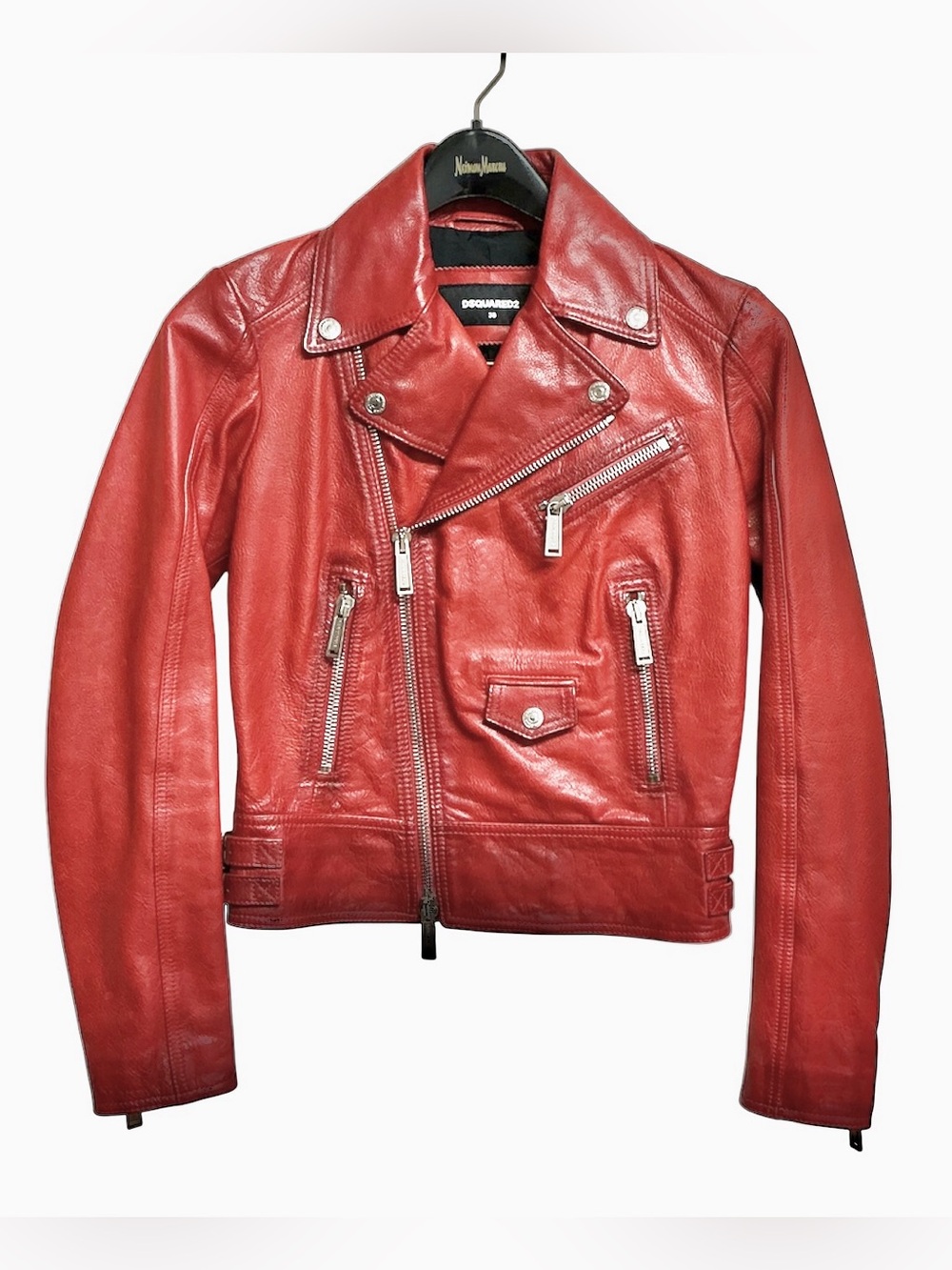 DSQUARED2 Women's US2, IT38 | XS Red Leather Zip-Up Biker Girl Jacket